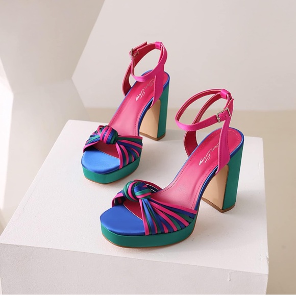 sun gurg Strappy Platform Heels for Women Platform High Heels Multicolored Ankle - Picture 5 of 16